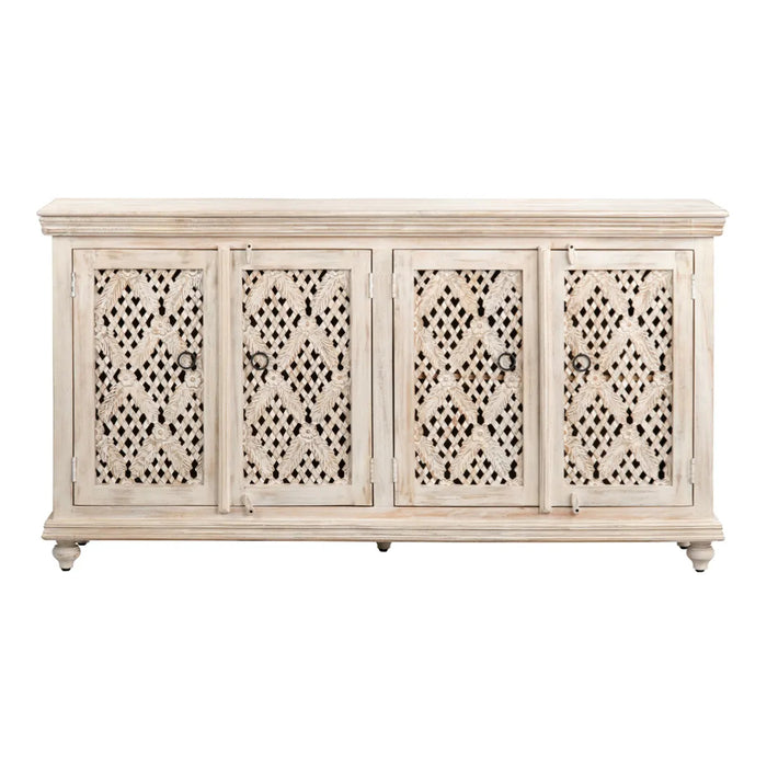 Transitional White Cane Four-Door Sideboard