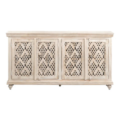 Transitional White Cane Four-Door Sideboard