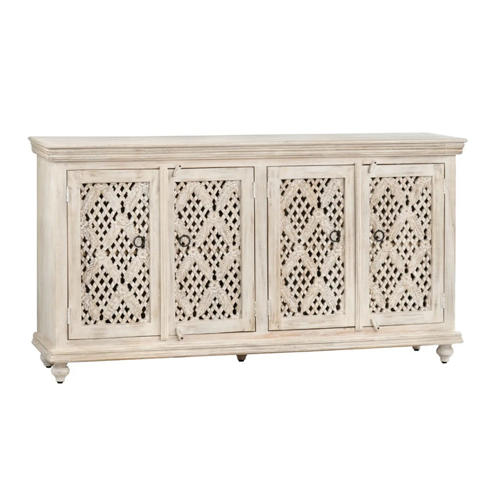 Transitional White Cane Four-Door Sideboard