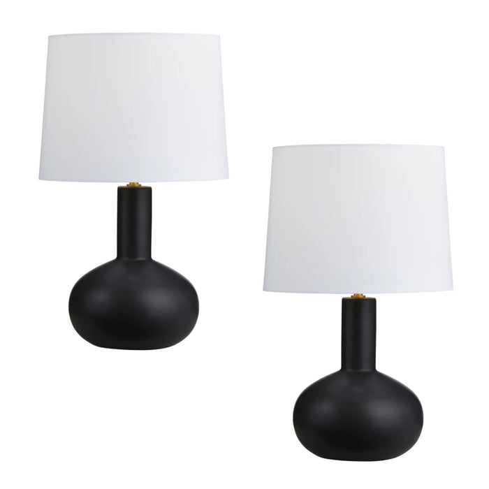 Matte Finish Black Ceramic Table Lamps - Pair