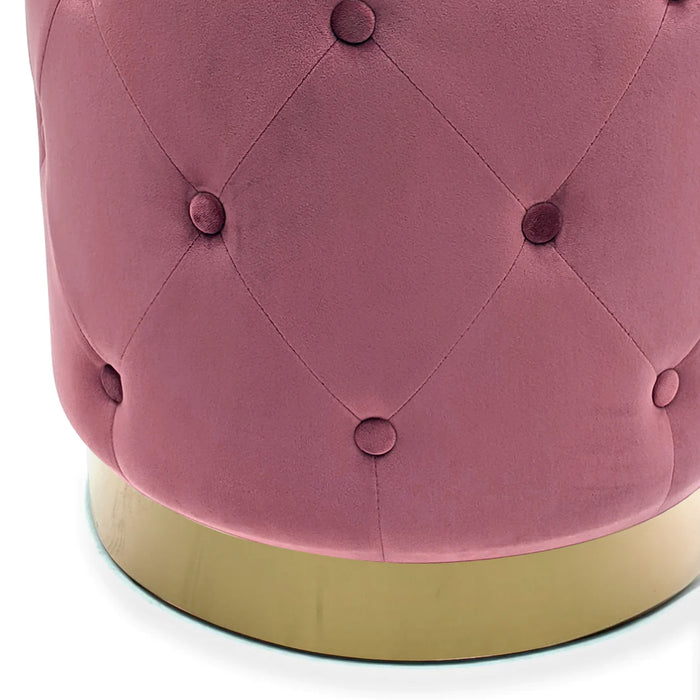 Tufted Mauve Rose Velvet Stool