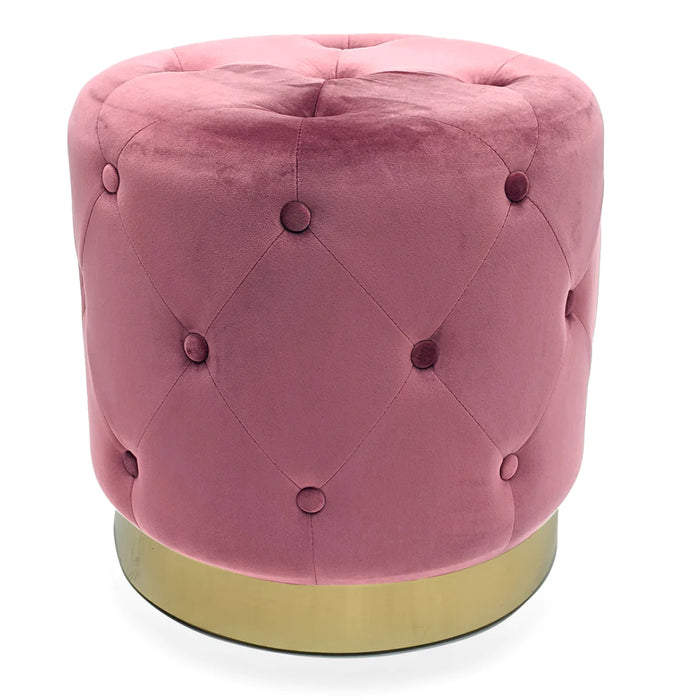 Tufted Mauve Rose Velvet Stool