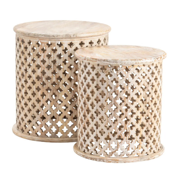 Natural Cross Design Accent Table Set