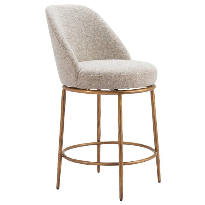 Beige & Gold Swivel Counter Stool