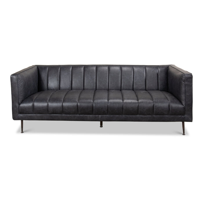 Nottinghill Charcoal Gray Ribbed Leather Sofa