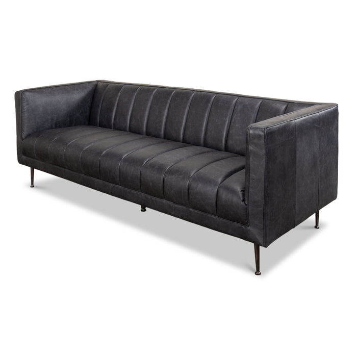 Nottinghill Charcoal Gray Ribbed Leather Sofa