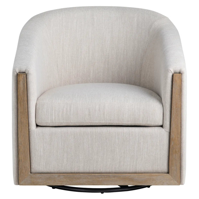 Organic-Modern Cream Swivel Accent Chair