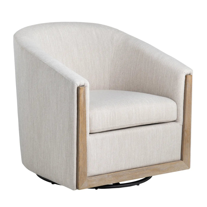 Organic-Modern Cream Swivel Accent Chair