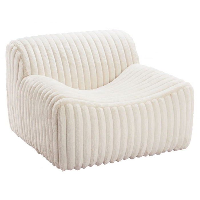 Upholstered Plush Cord White Cream Armchair