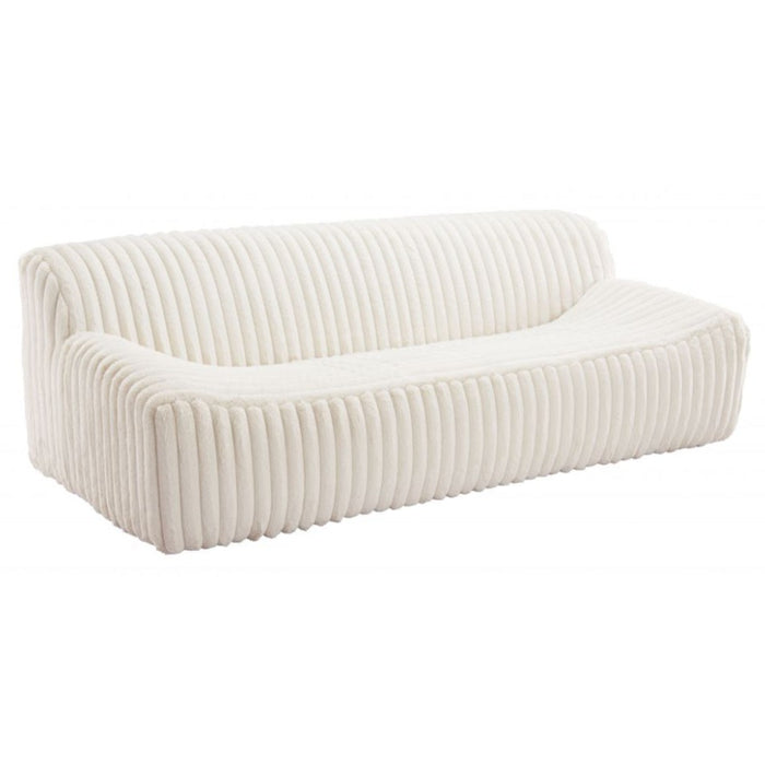 Upholstered Plush Cord White Cream Sofa