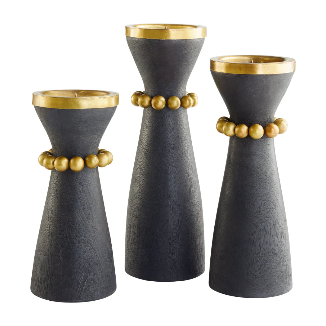 Medium Black String of Beads Candleholder