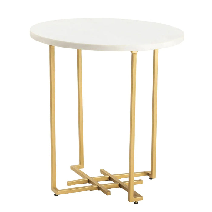 White-Gold Round Accent Table