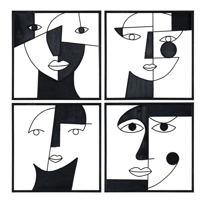 Black and White Picasso Expressive Wall Art, Set of 4