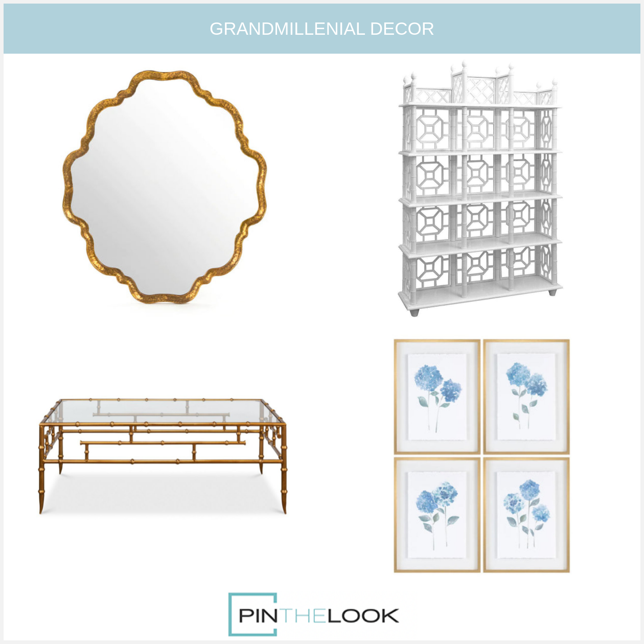 4-Set Blue Florals Wall Art