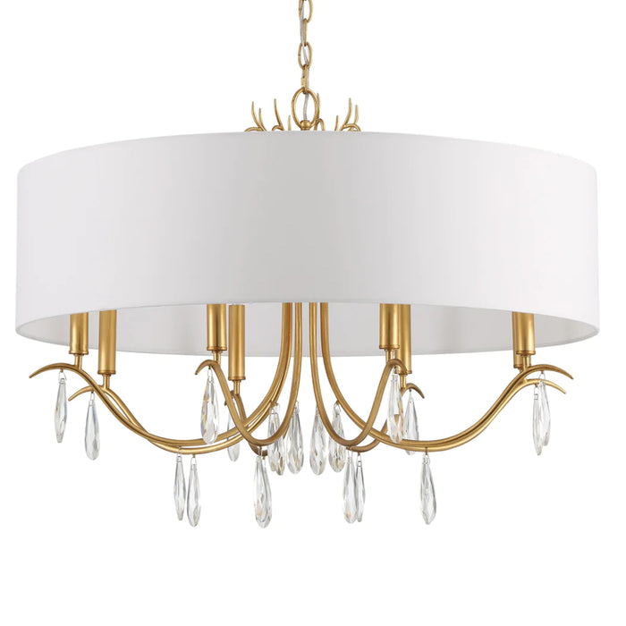 8-Light Round Shade White Gold Chandelier