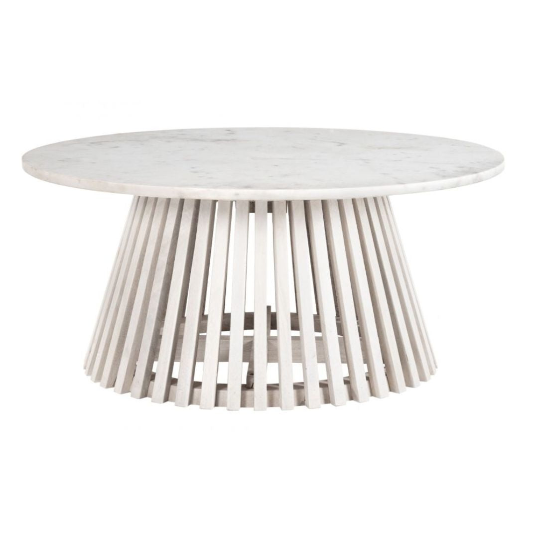 Round White & Natural Coffee Table