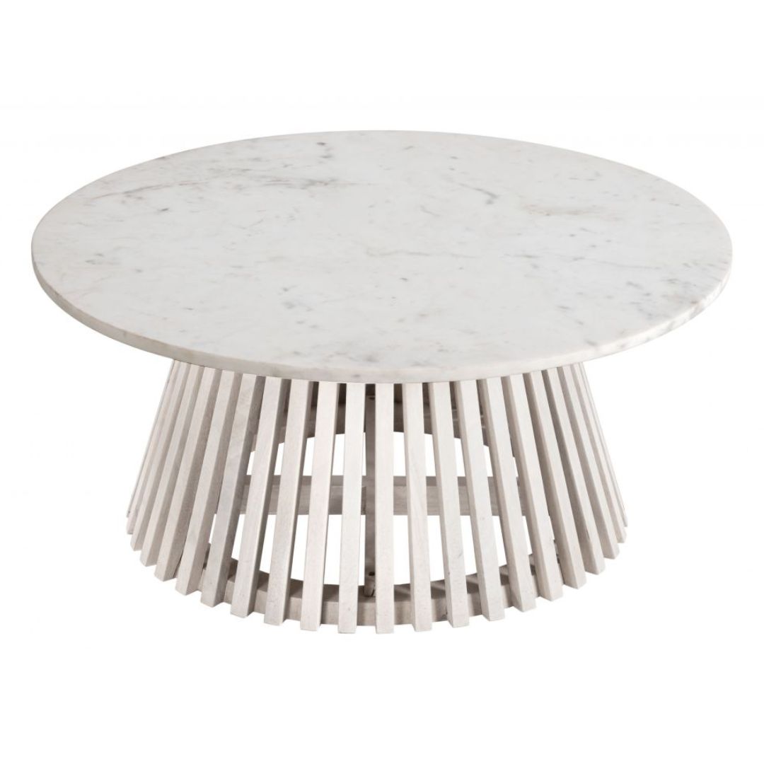 Round White & Natural Coffee Table