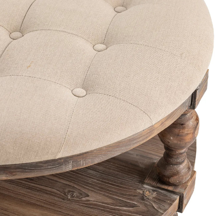 Rustic Upholstered Round Ottoman