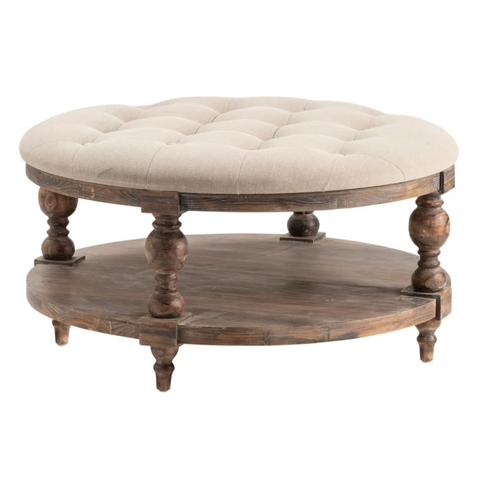 Rustic Upholstered Round Ottoman