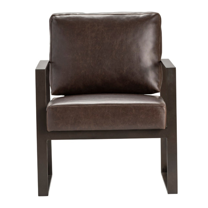 Classic Leather Upholstery Brown Accent Chair