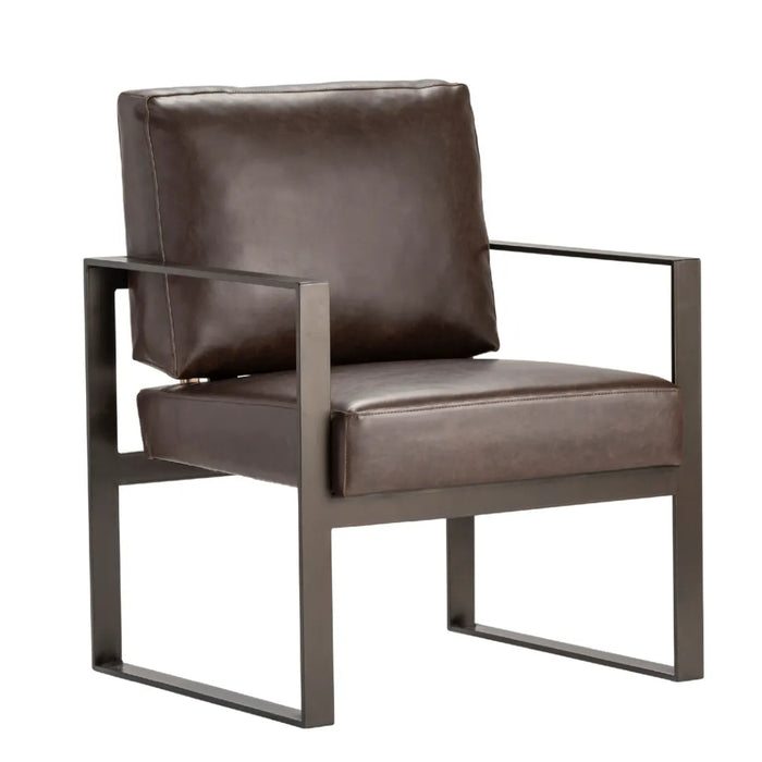 Classic Leather Upholstery Brown Accent Chair