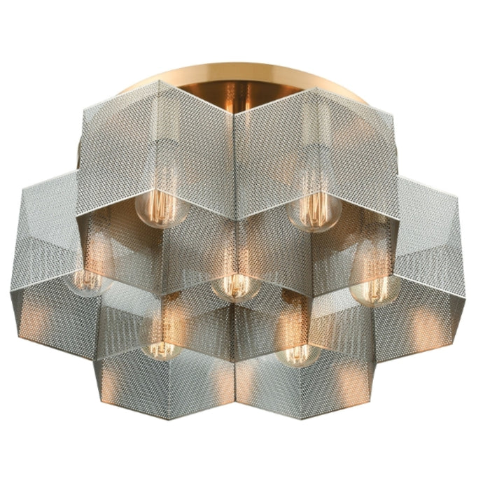 Satin Brass Hexagonal Flush Mount Ceiling Light