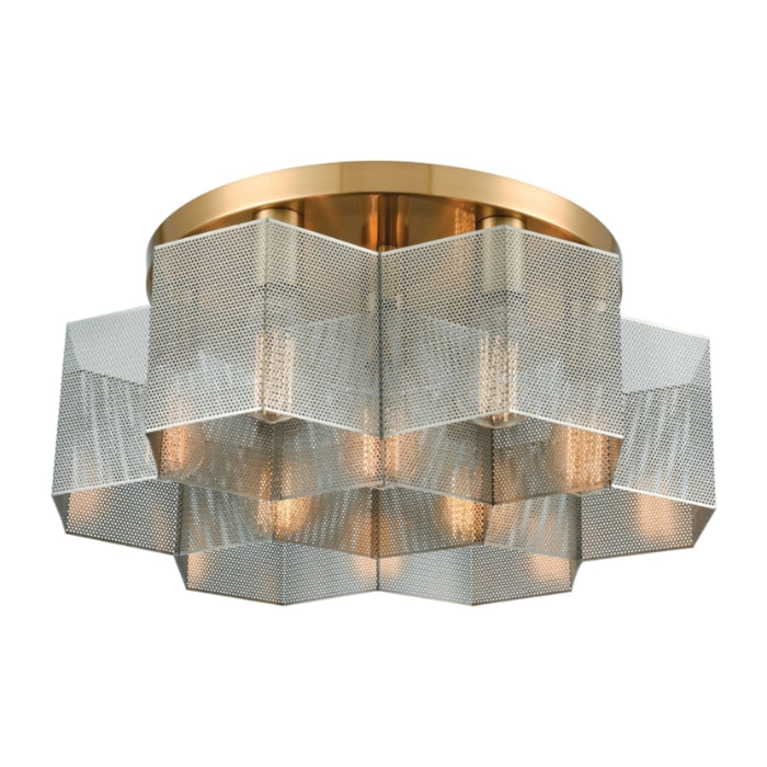 Satin Brass Hexagonal Flush Mount Ceiling Light