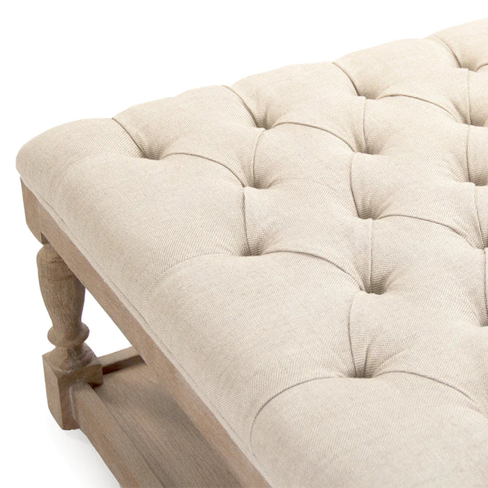 Square Tufted Linen Ottoman