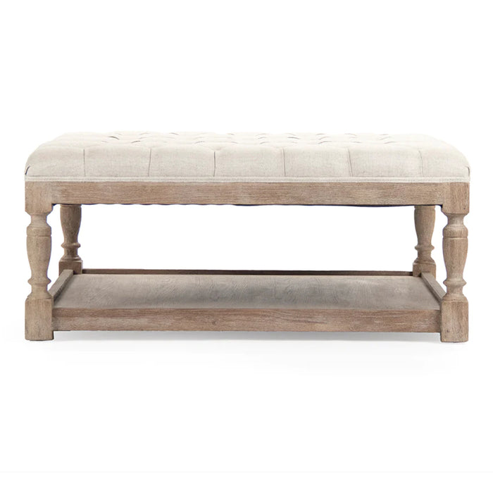 Square Tufted Linen Ottoman