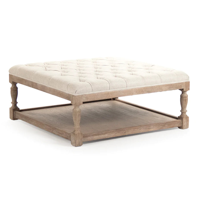 Square Tufted Linen Ottoman