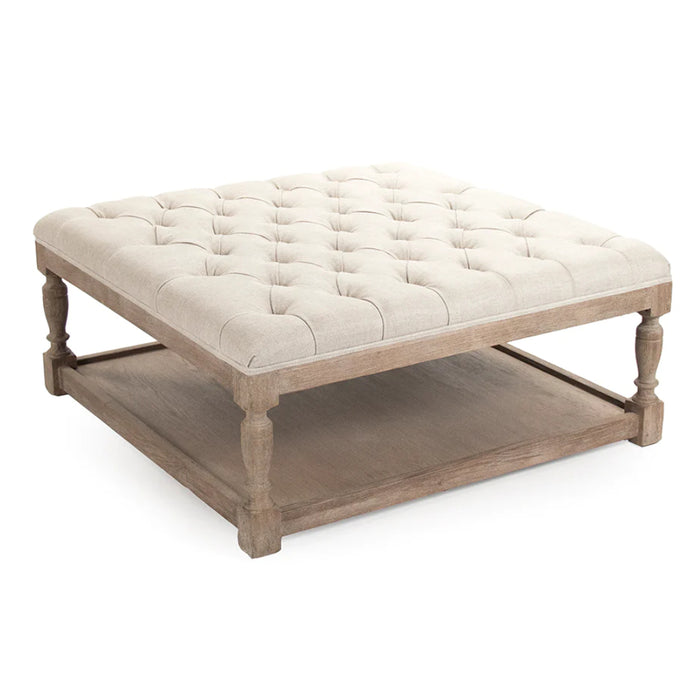 Square Tufted Linen Ottoman