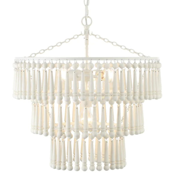 Tiered White Beaded Chandelier