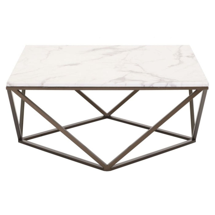 Geometric White & Antique Bronze Coffee Table