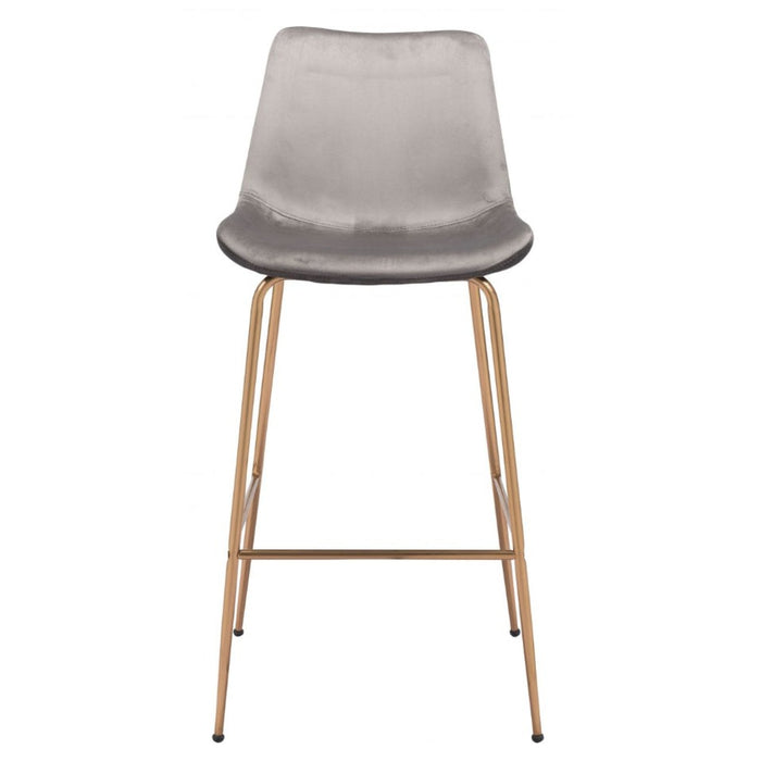 Gray Velvet & Gold Barstool