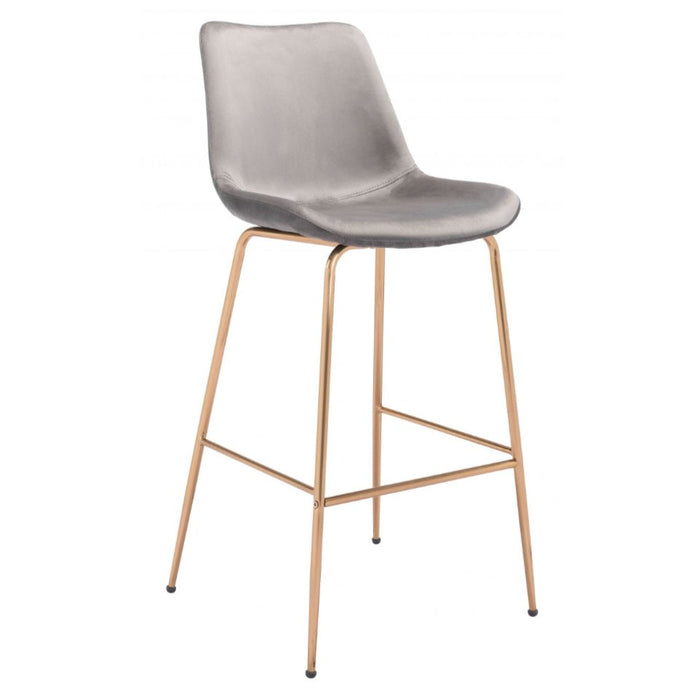 Gray Velvet & Gold Barstool