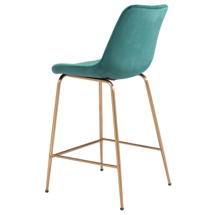 Green Velvet & Gold Counter Stool