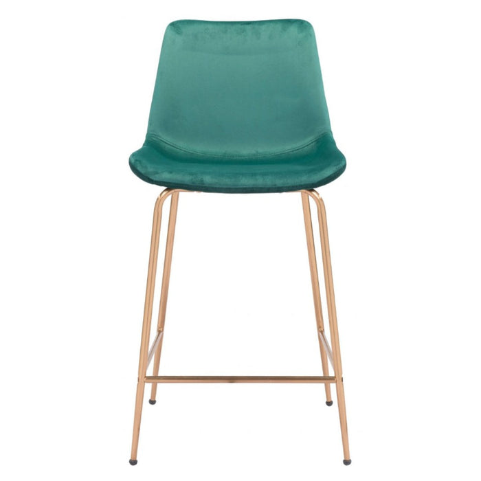 Green Velvet & Gold Counter Stool