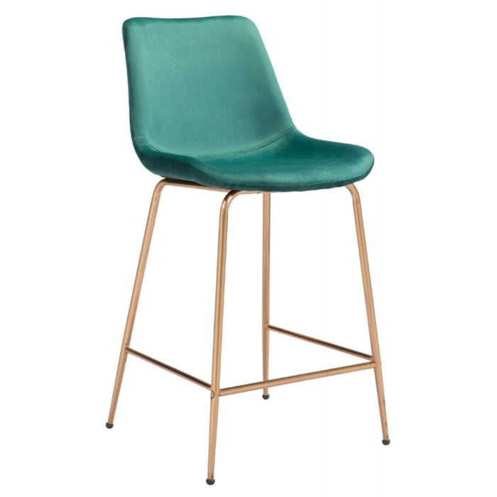 Green Velvet & Gold Counter Stool