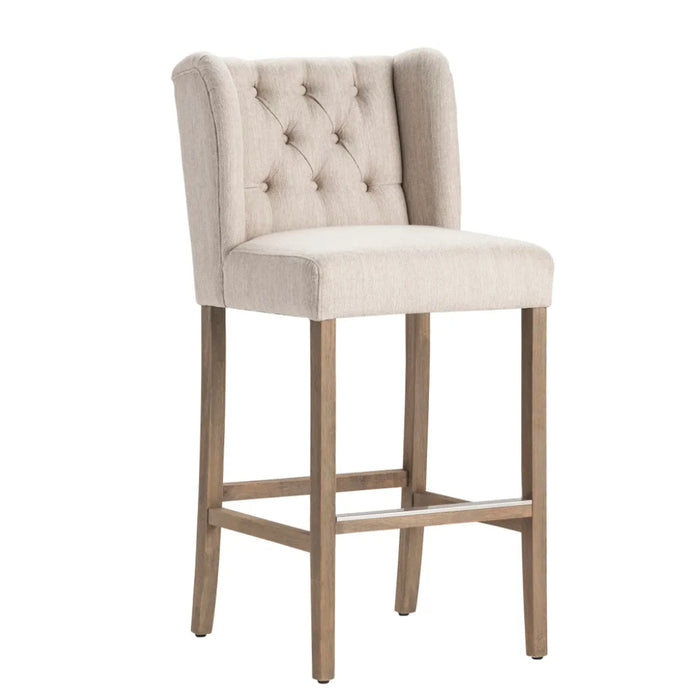 Upholstered Beige Wingback Bar Stool