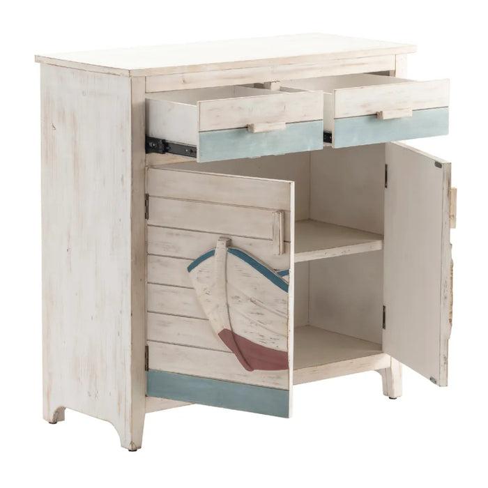 White Coastal Row Boat Side Cabinet