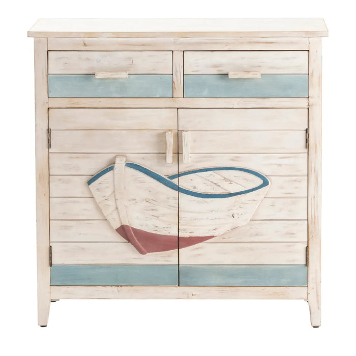 White Coastal Row Boat Side Cabinet