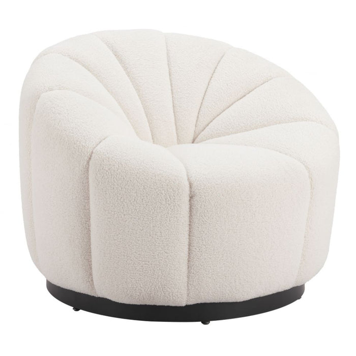 Round White Shearling Accent Chair