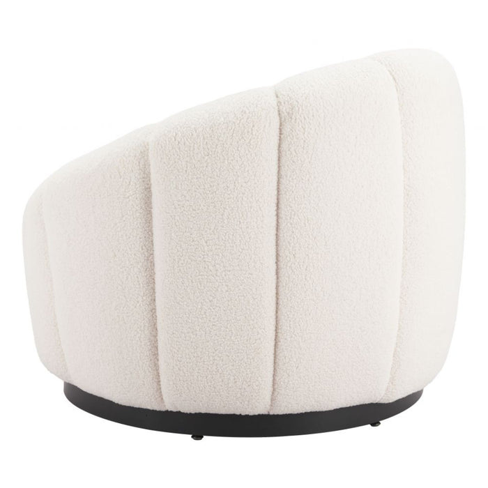 Round White Shearling Accent Chair