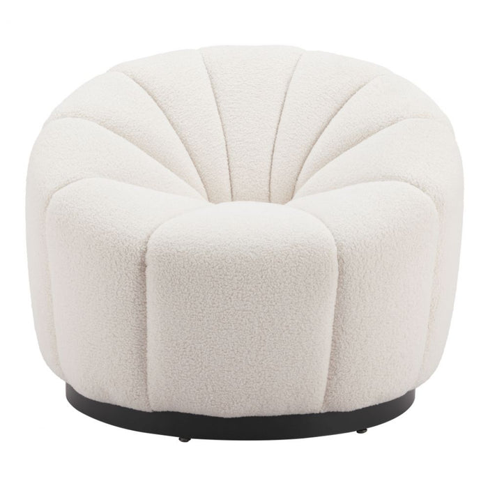 Round White Shearling Accent Chair