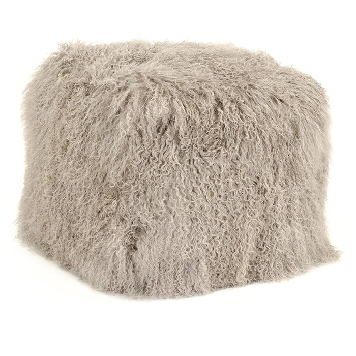 Tibetan Light Grey Lamb Fur Pouf