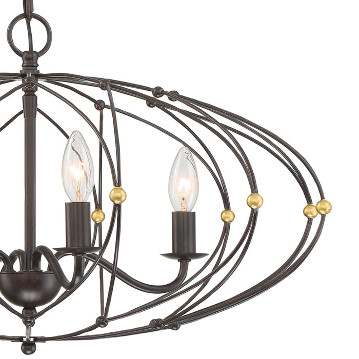 4-Light Oval Shape Bronze Chandelier