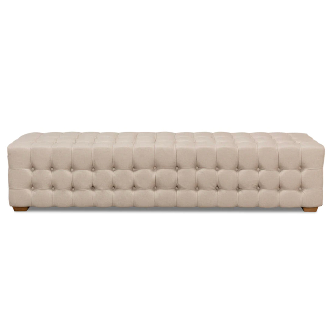 Beige Tufted Linen Ottoman Bench