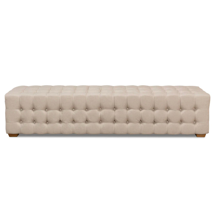 Beige Tufted Linen Ottoman Bench