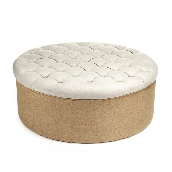 French Country Tufted Round Ottoman