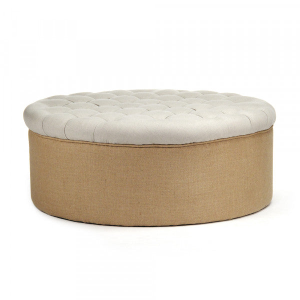 French Country Tufted Round Ottoman